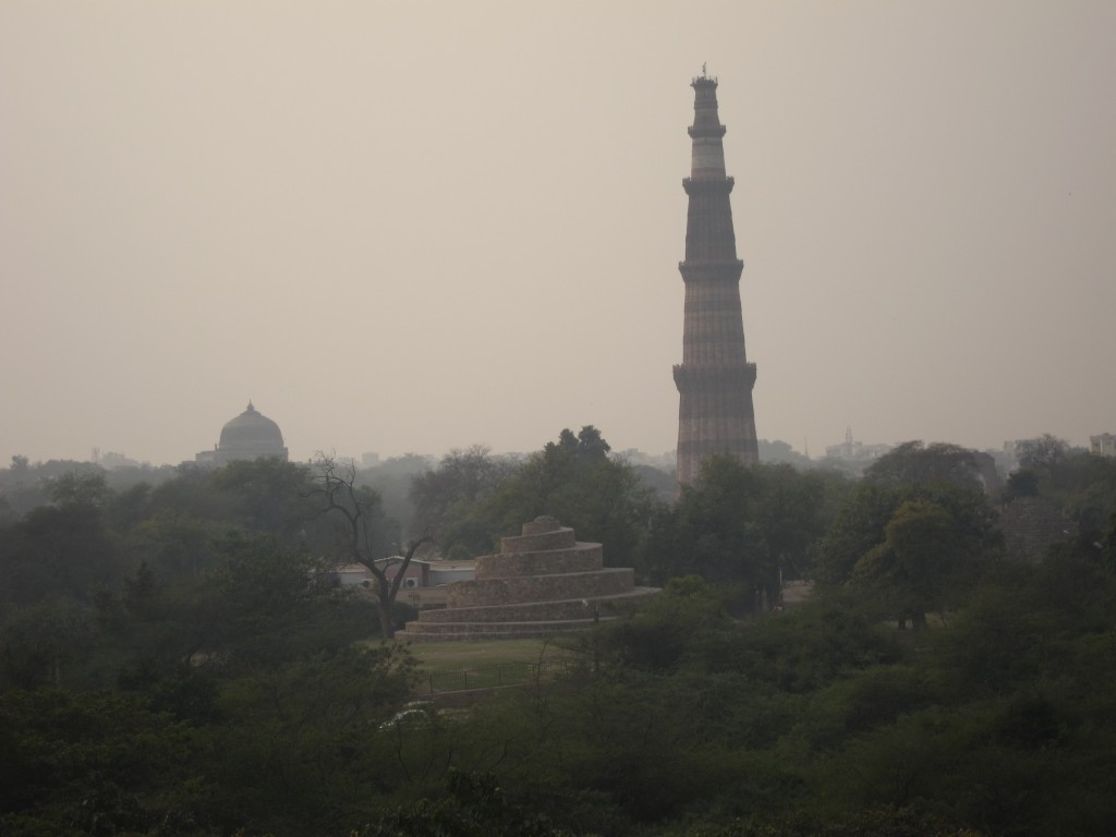 Qutb Minar on a foggy day