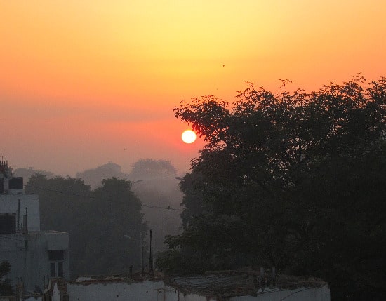 Sunrise from rooftop, South Delhi, India
