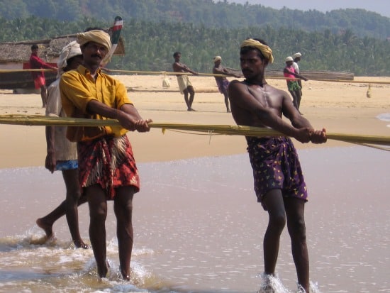 photograph of fishermen in Kovalam, Kerala, India