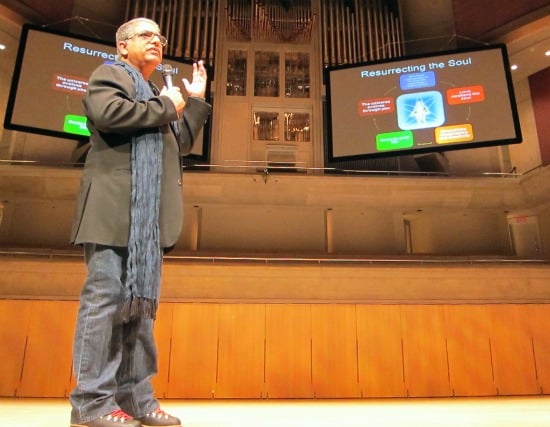 Deepak Chopra at Roy Thomson Hall in Toronto, talking about happiness and the importance of spirituality