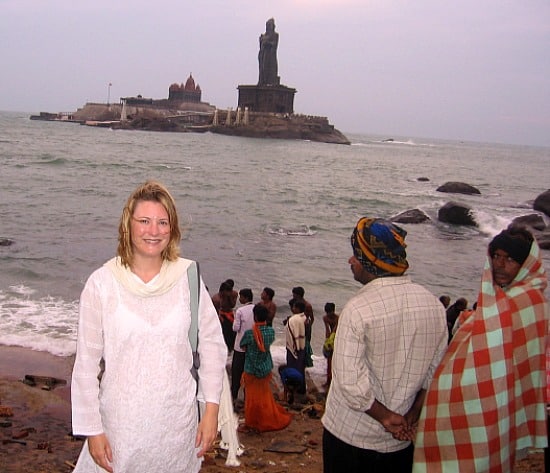 Mariellen Ward at Kanyakumari, the southern tip of India, at sunrise