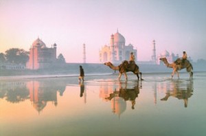 Photograph of Taj Mahal, Camels, India