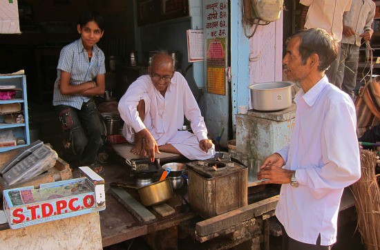 Photograpg of old city market tea shop in Sawai Madhopur near Ranthambhore tiger reserve, Rajasthan India