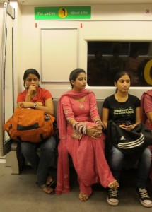 Photograph of women in the ladies car on the Delhi metro
