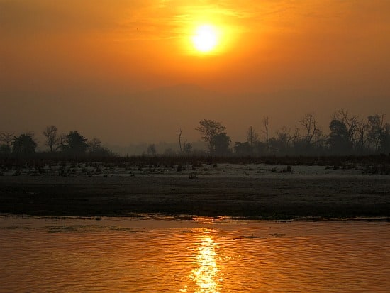 Photograph of sunrise on the Ganga River, Rishidwar