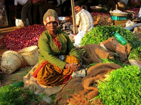 GREEN: A vegetable seller at the market in Bangalore
