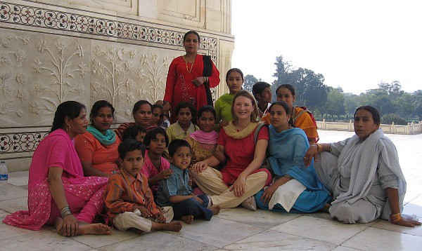 Taj Mahal w friends 600 photograph of Mariellen Ward at Taj Mahal, Agra, India