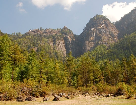 Photograph of view of mountainside with Taktshang Monastery, Paro, Bhutan