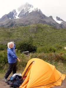 Janice Waugh camp Photograph of solo traveler Janice Waugh