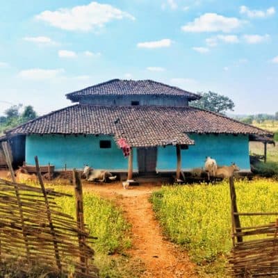 blue house in rural India