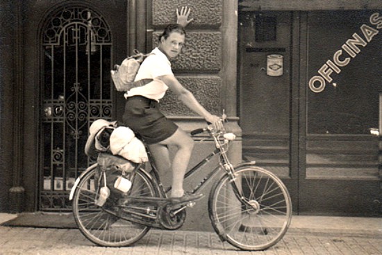 Dervla Murphy author of Full Tilt on her bicycle