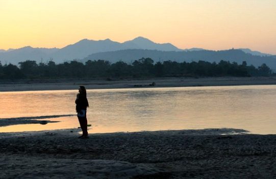 Me, watching the sunrise on banks of Ganga near Aurovalley Ashram, India