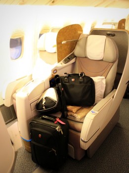 Business class seat aboard Emirates Boeing 777-300 from Dubai to Delhi