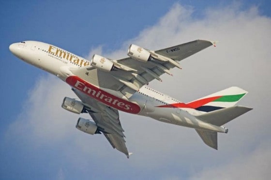 Emirates jet in flight.