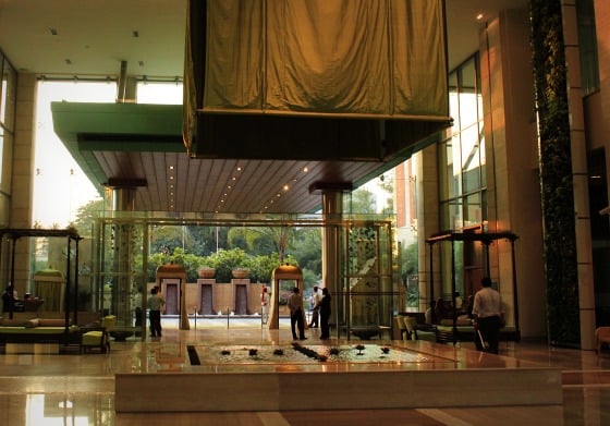 The wind-cooled lobby of the ITC Gardenia Hotel, Bangalore, India