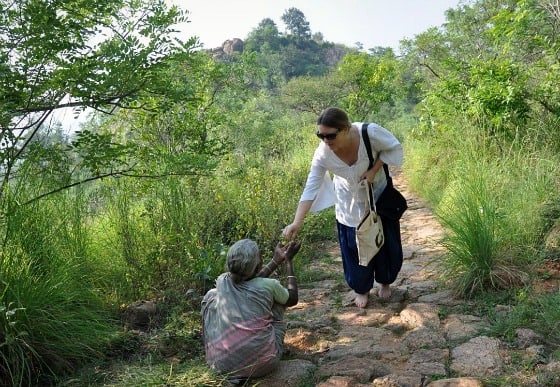 MW alms On sacred Mount Arunachala, Tiruvannamalai.