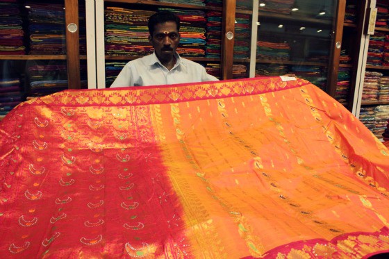 Nalli's pink sari Nalli's Sari Saree store, Chennai, Tamil Nadu, India