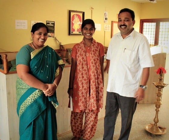 Sharmila, student and Ramu at TDH CORE in Tiruvannamalai, Tamil Nadu, India