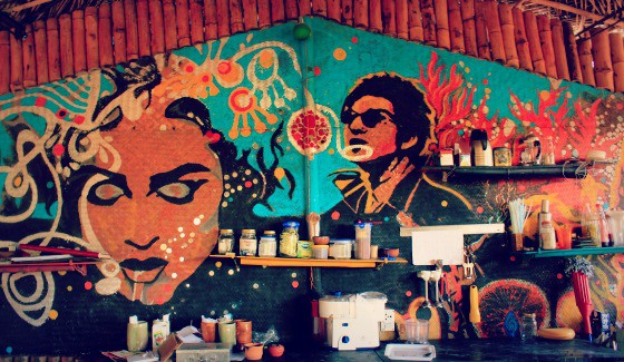 Beach bar mural at Art Escape in Benaluim, Goa