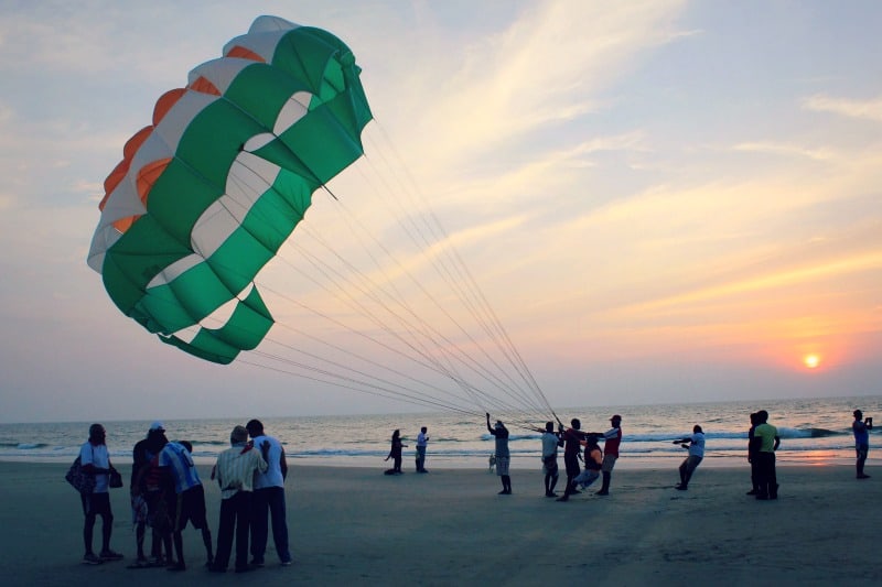 Paragliders on the beach in Goa, India