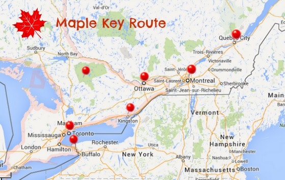 Canada Toronto Niagara Falls Ontario Quebec Montreal map