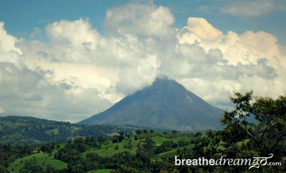 Arenal Volcano on an almost-clear day, Costa RIca