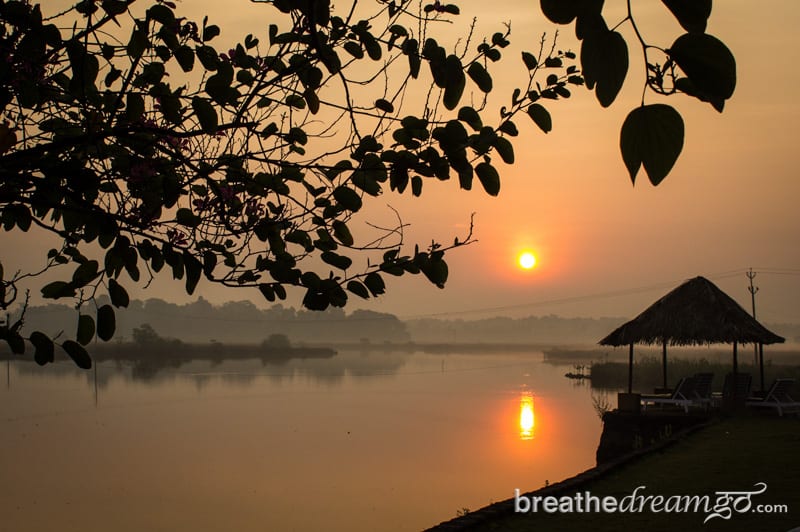 Sunrise on a river in Goa, India