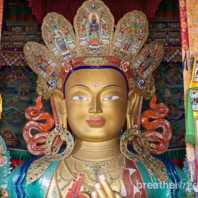 Golden Buddhist statue in Ladakh, India