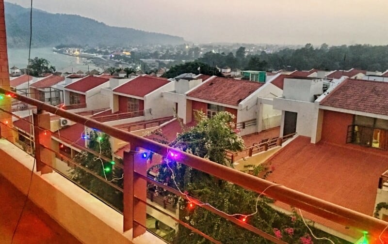 The view of Ganga (Ganges) River from my balcony, on Diwali, in Rishikesh, India