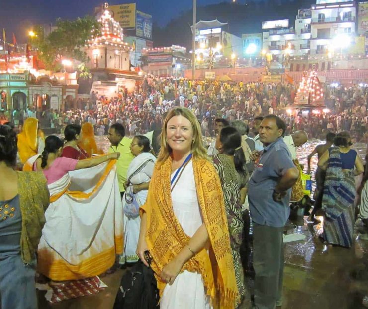 Mariellen Ward at the Kumbh Mela aarti in Haridwar