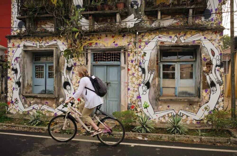 Mariellen cycling in Cochin, Kerala.