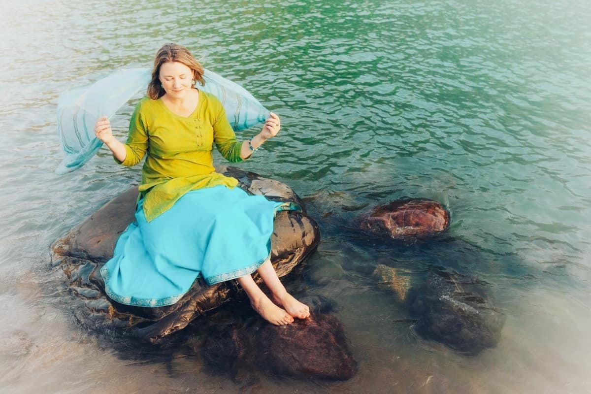 Mariellen on the Ganga River in Rishikesh, 2019