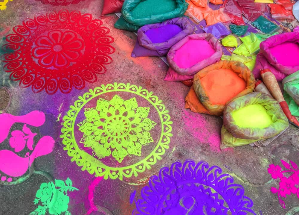 Colourful rangoli designs on Diwali