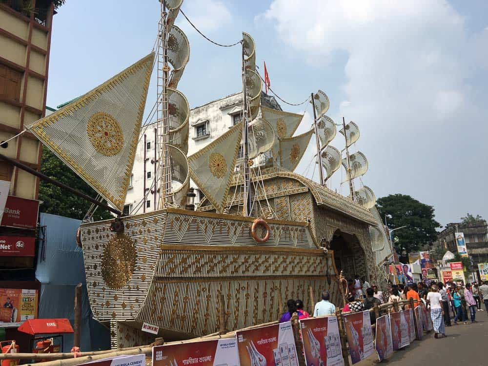 Giant ship puja at Durga Puja in Kolkata