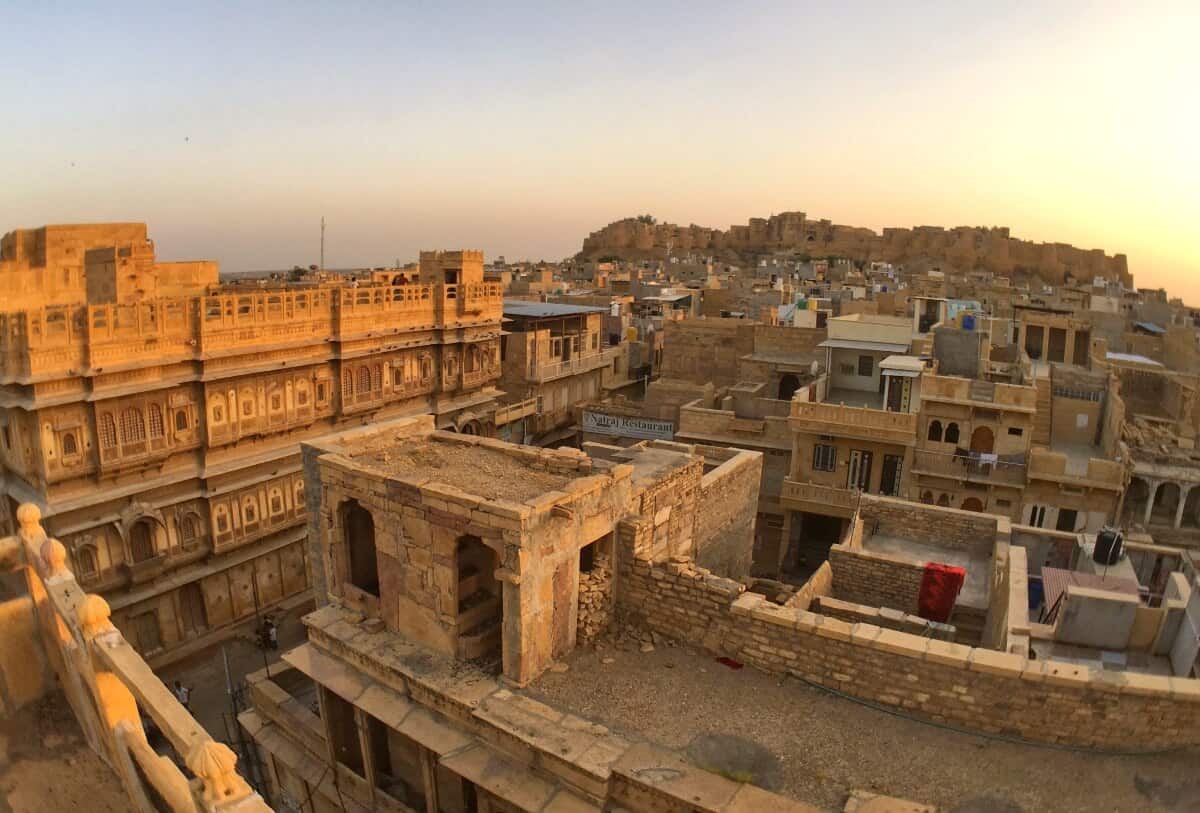 sunset view of Jaisalmer Fort with havelis