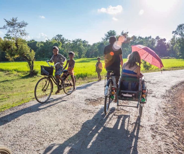 Cycle rickshaws in Mrauk U, Myanmar