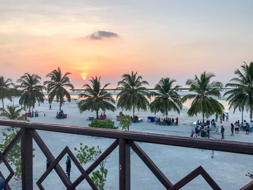 sunset on a rooftop cafe on Gaafaru ,Maldives