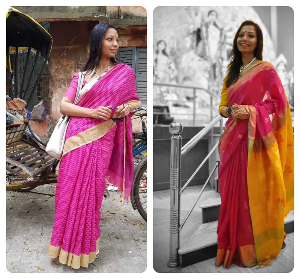 women wearing sarees for Durga Puja in Kolkata