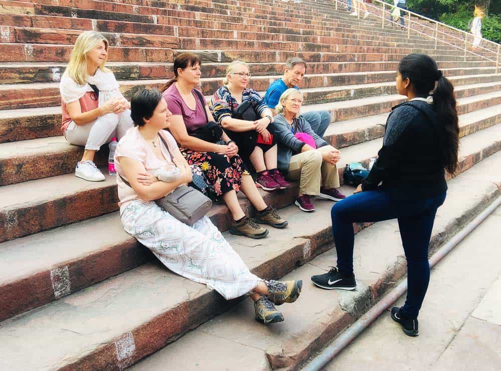 Intrepid Travel tour meets on steps in Old Delhi, India