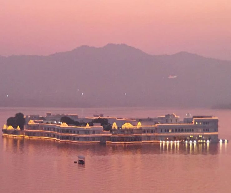 Udaipur and Lake Palace hotel at sunset