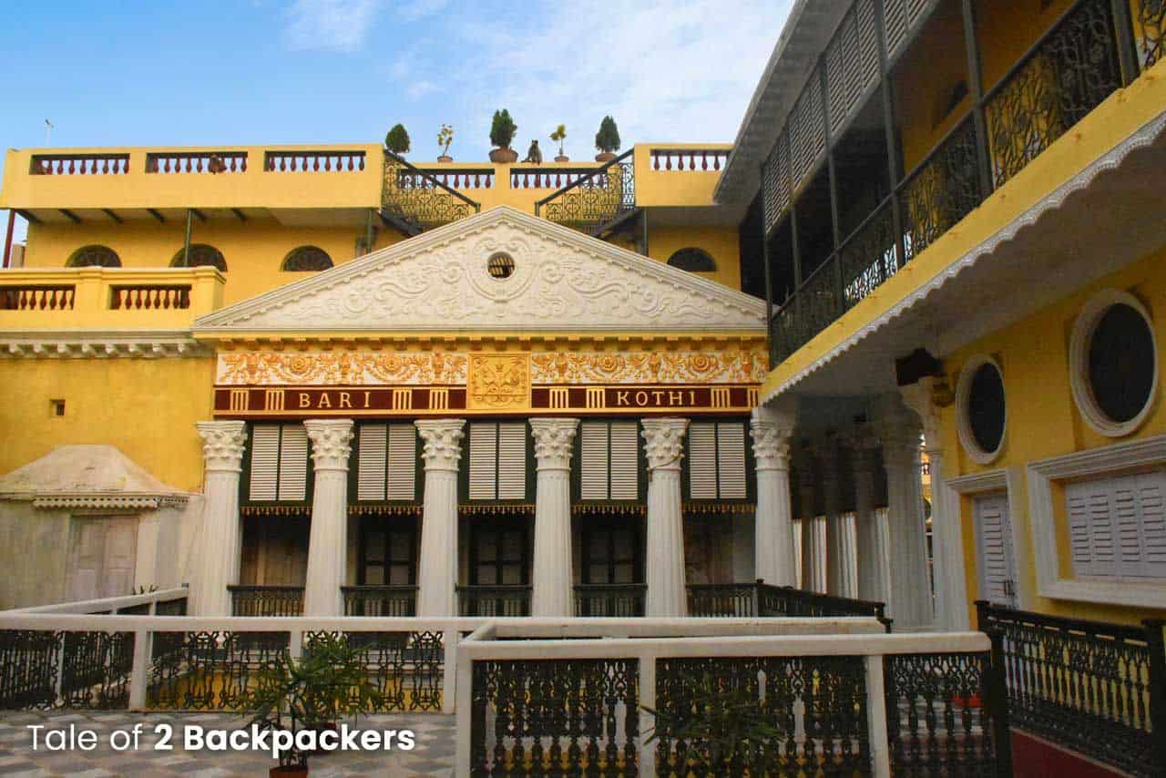 yellow mansion with pillars of Bari Kothi, Murshidabad, West Bengal, India