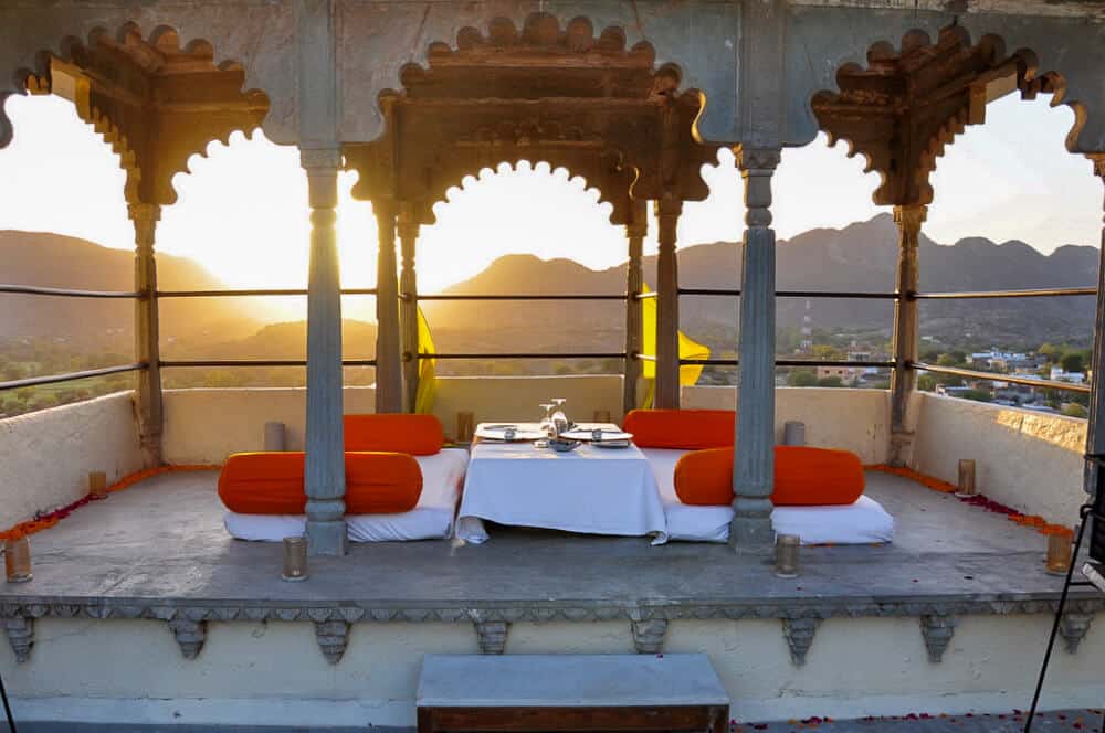 outdoor dining and sunset in Rajasthan, India