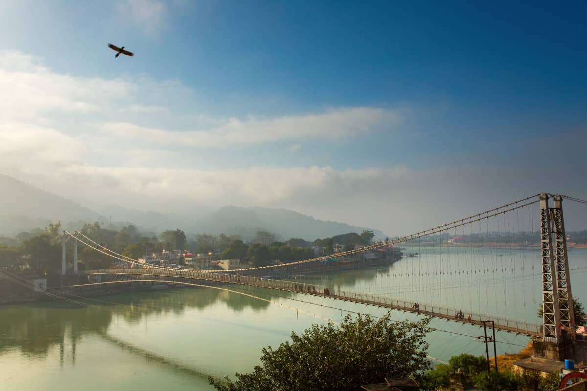 Ganga river and bridge in Rishikesh, India