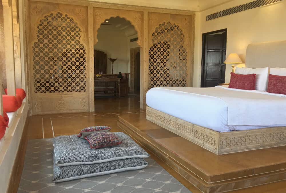 A best hotel in India, the bedroom of Surygarh in Jaisalmer, India