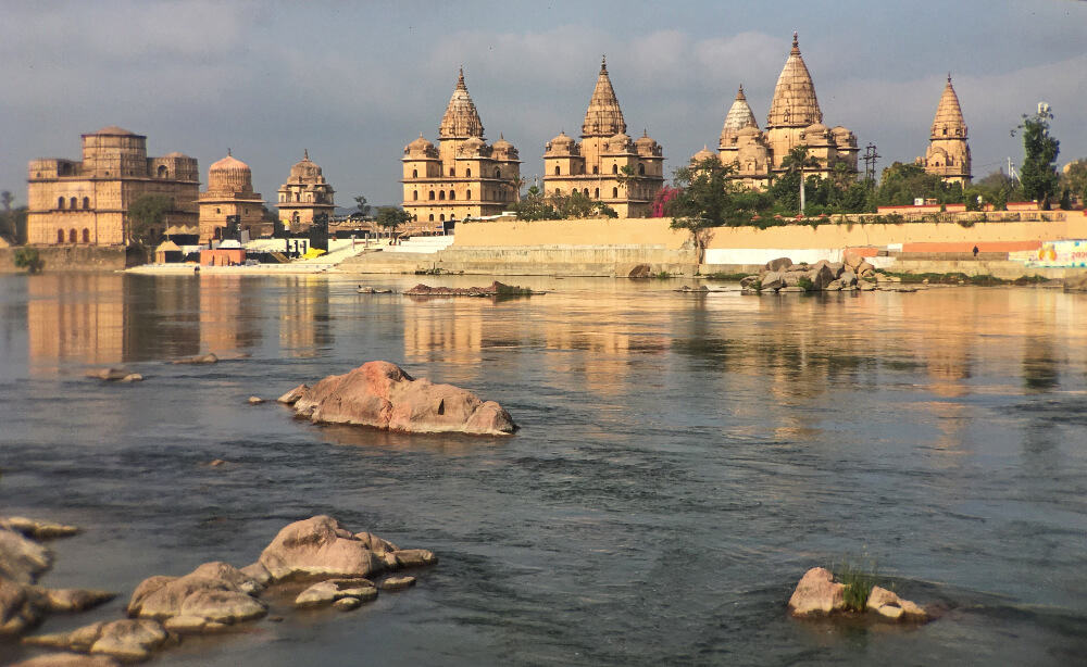 Orchha chattris on Betwa River in Madhya Pradesh, India