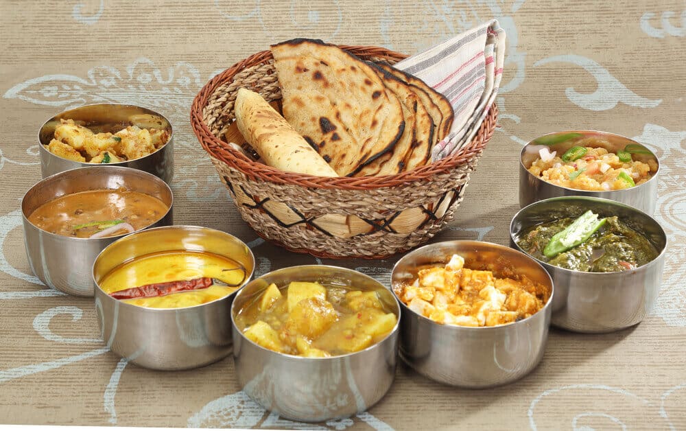 Indian food in small bowls