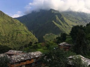 Rooftops and mountains in Indian Himalayas