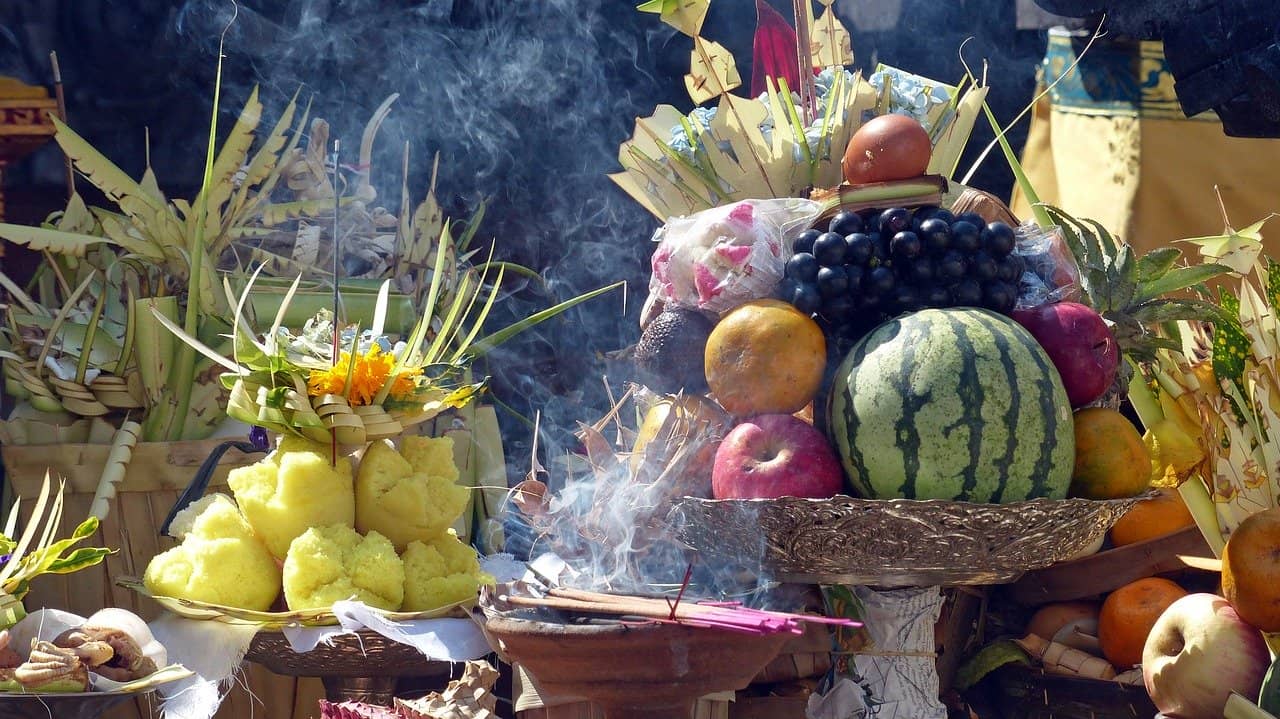 fruit on temple in Bali