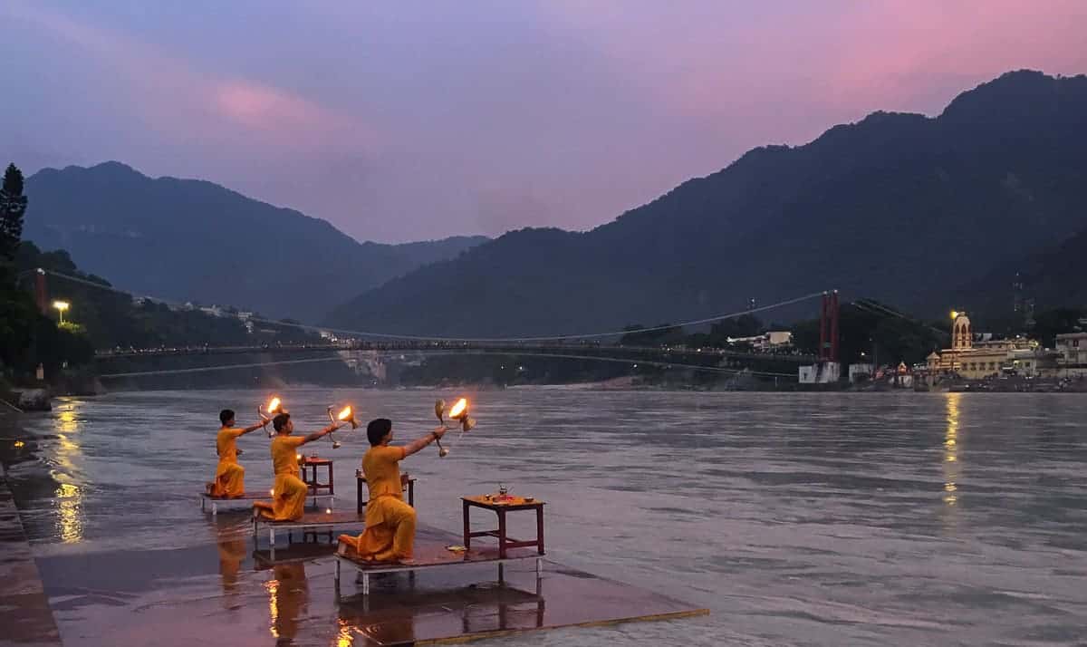 Ganga aarti at dusk in Rishikesh