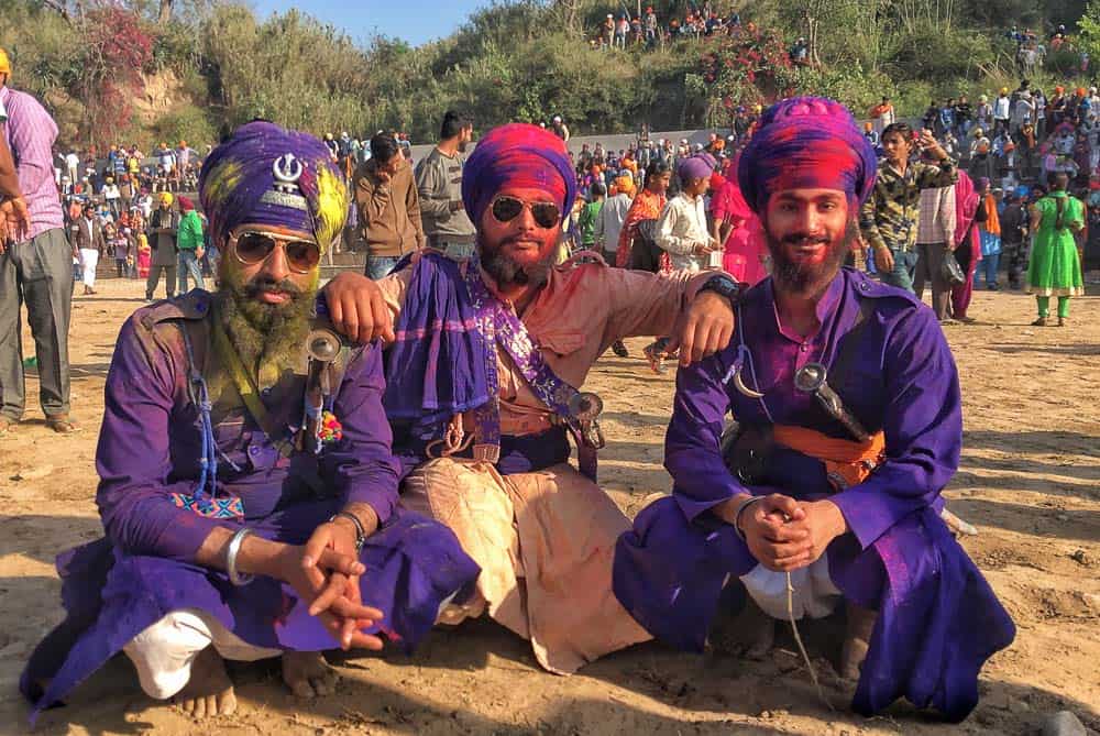 3 Sikh men at Hola Mohalla, Punjab